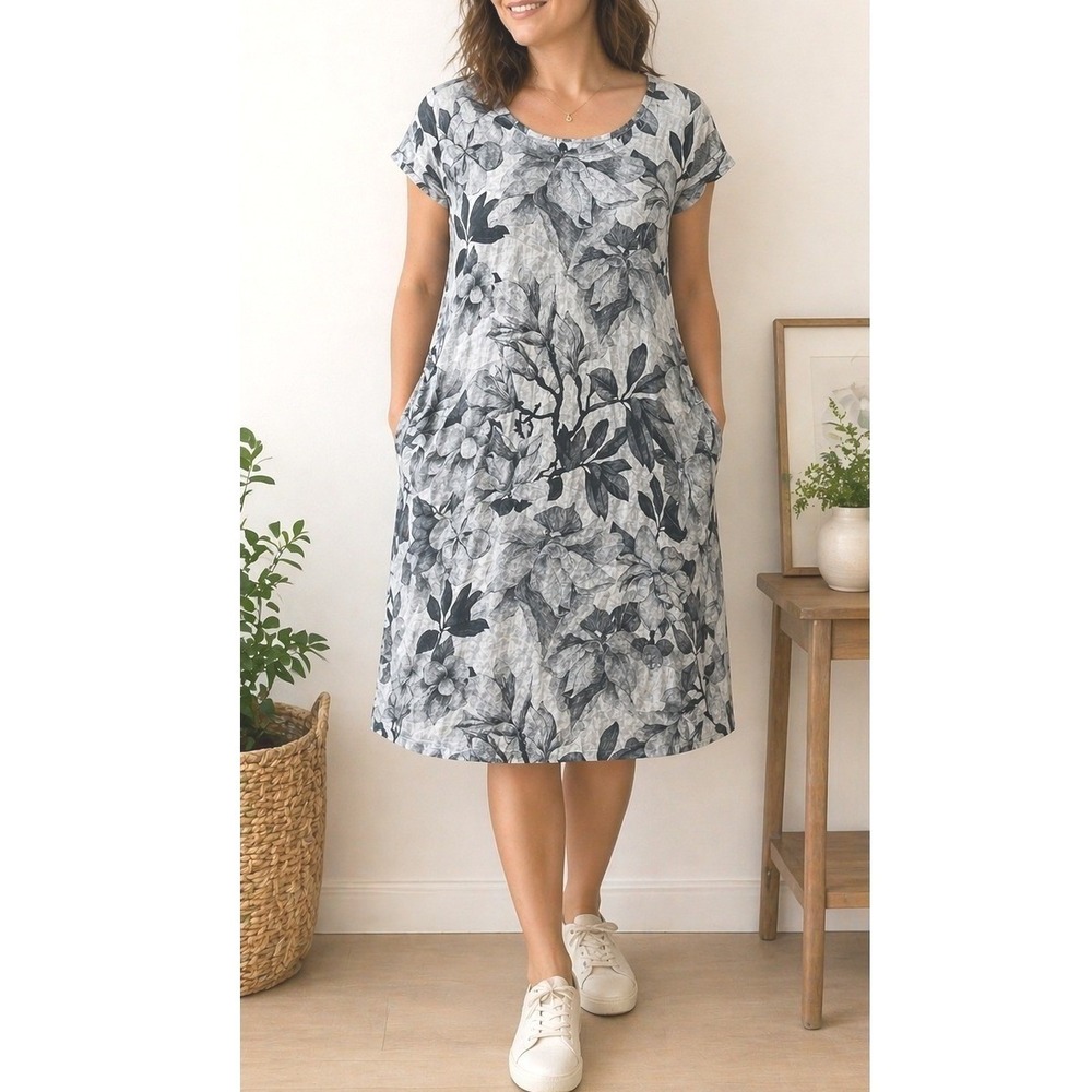 Lungo L'Arno Linen Floral Dress Size US 14 Made in Italy Lagenlook Coastal Chic